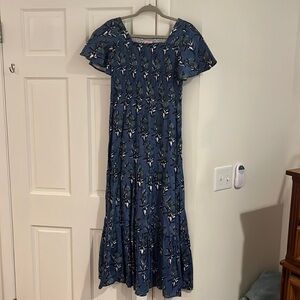 Victoria Dunn navy block print flutter sleeve dress